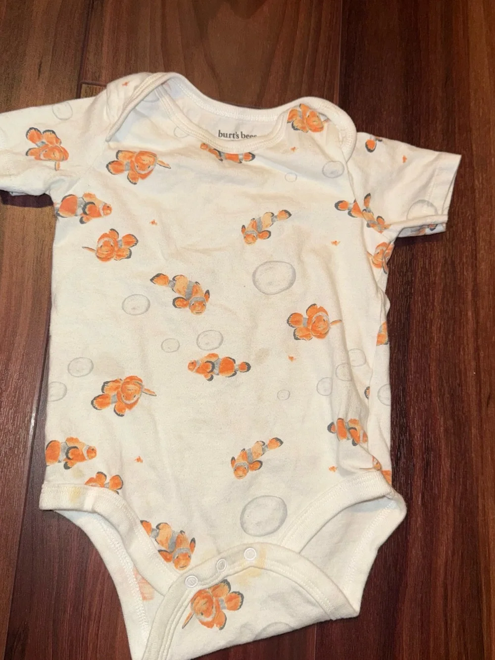 Burt's Bees White Baby Bodysuit with Orange Fish Print